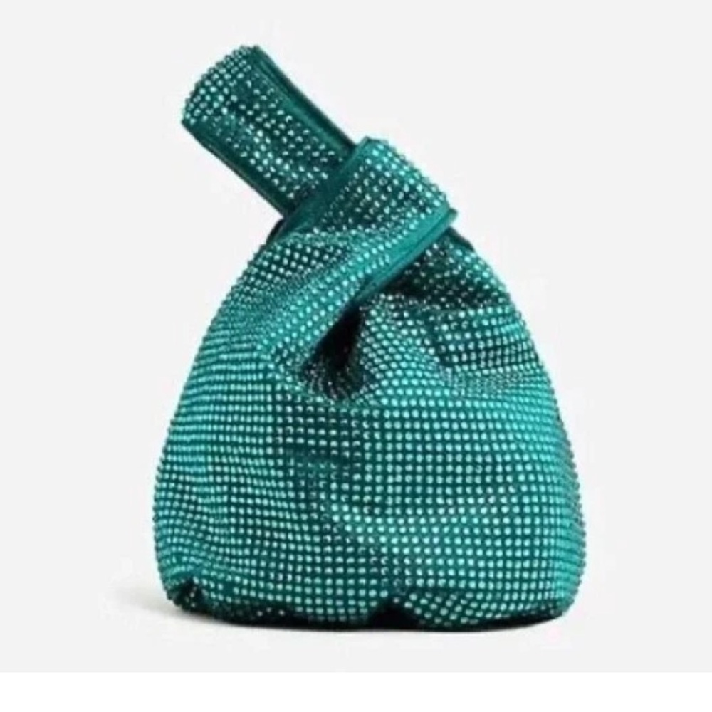 J.Crew Crystal Embellished Handbag
Dark Spruce Green Satin Looped
Handle NWT
